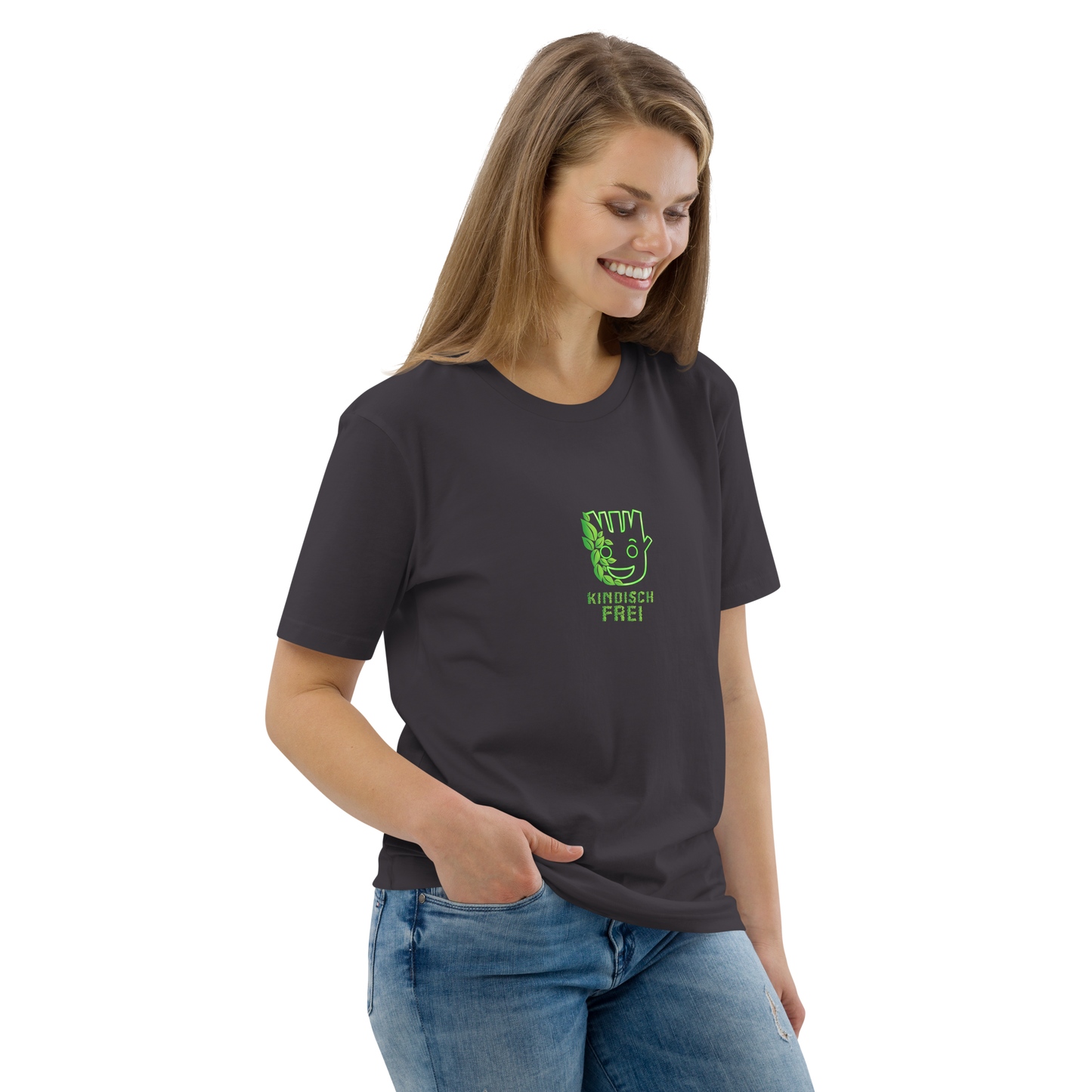 Bio Baumwoll T-Shirt Frauen / kindisch frei Logo