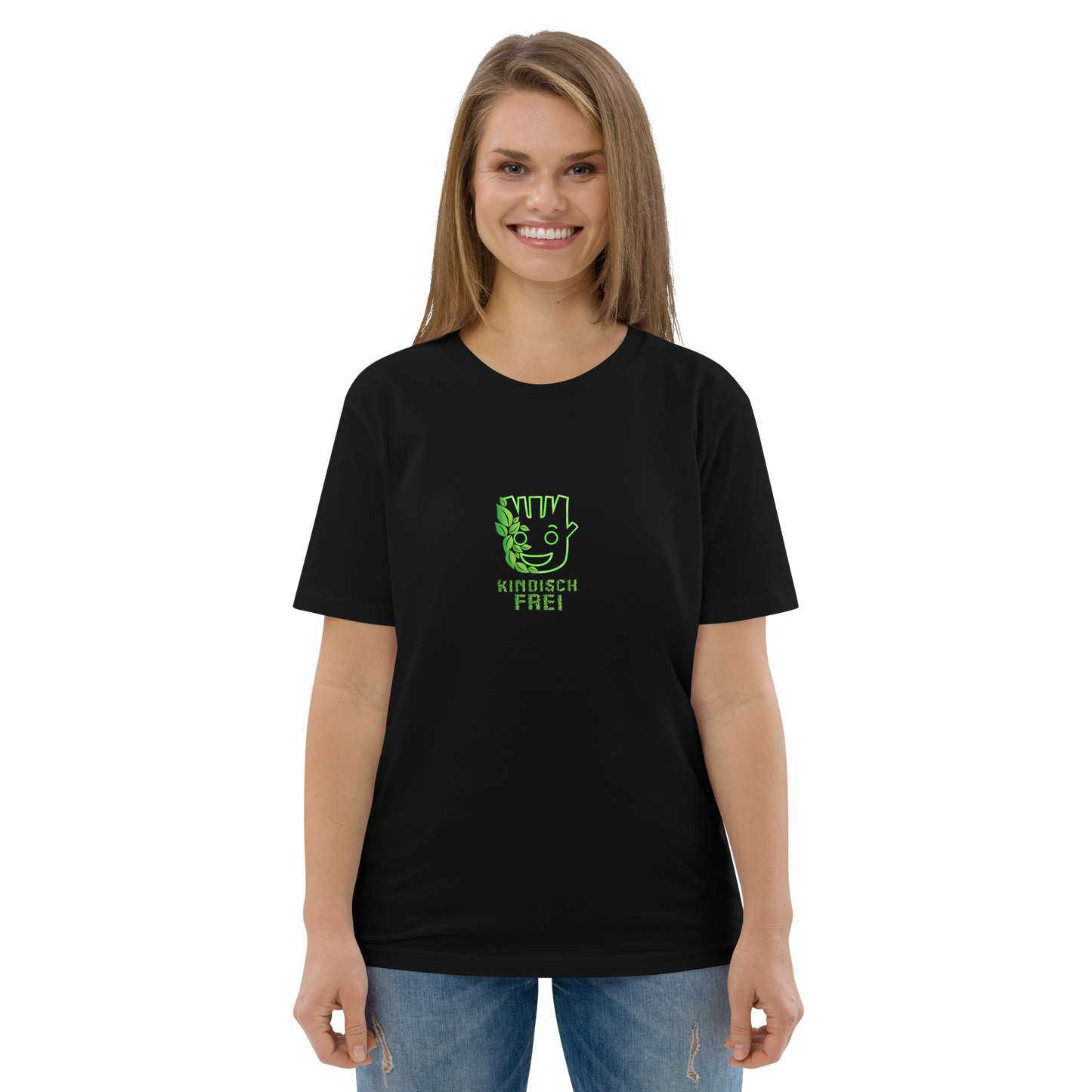 Bio Baumwoll T-Shirt Frauen / kindisch frei Logo