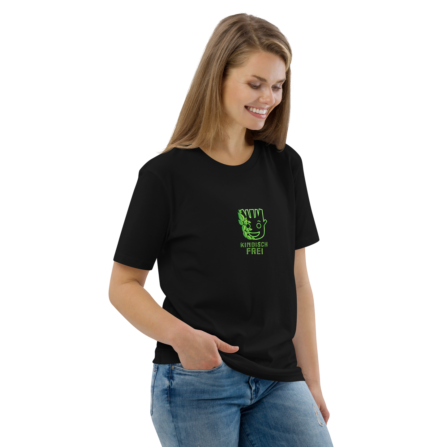Bio Baumwoll T-Shirt Frauen / kindisch frei Logo