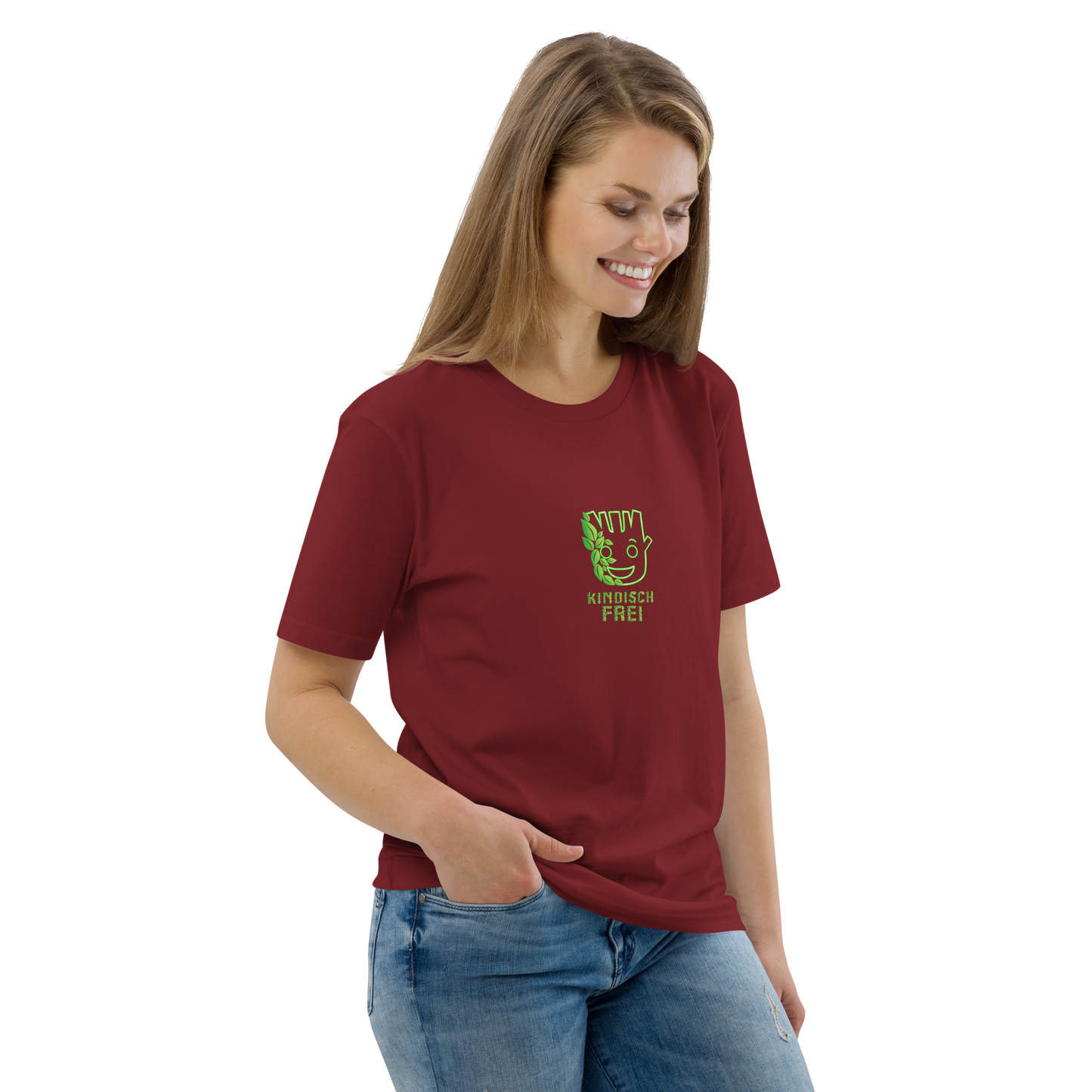 Bio Baumwoll T-Shirt Frauen / kindisch frei Logo