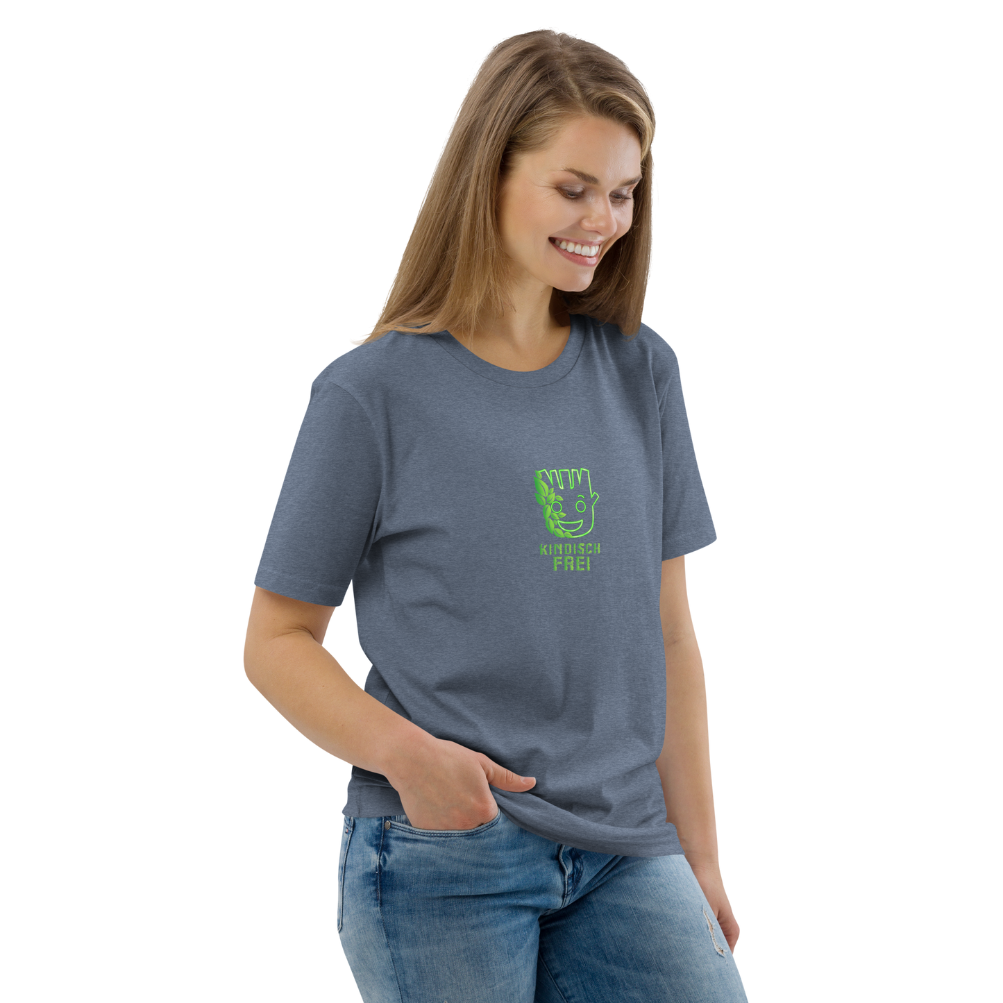 Bio Baumwoll T-Shirt Frauen / kindisch frei Logo