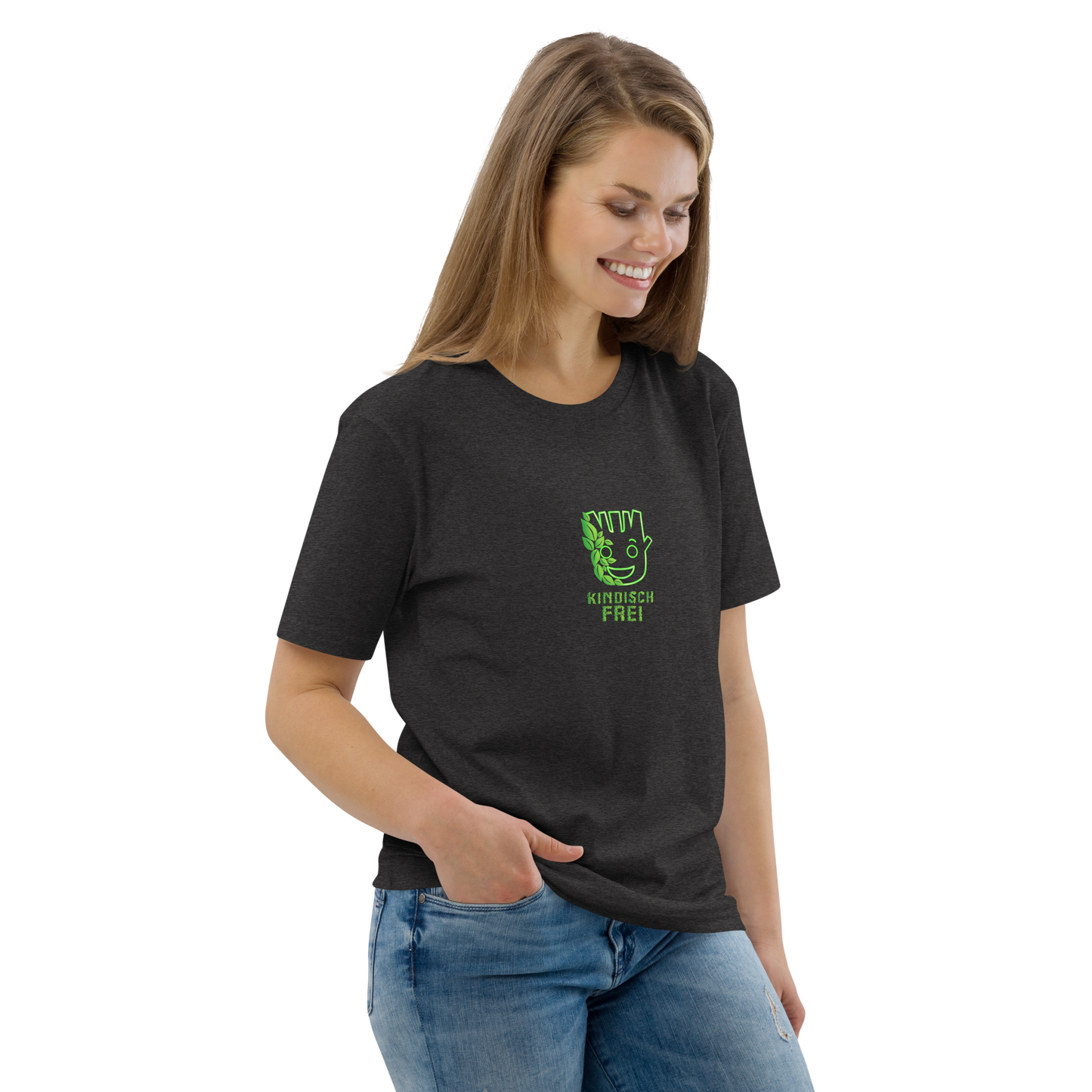 Bio Baumwoll T-Shirt Frauen / kindisch frei Logo