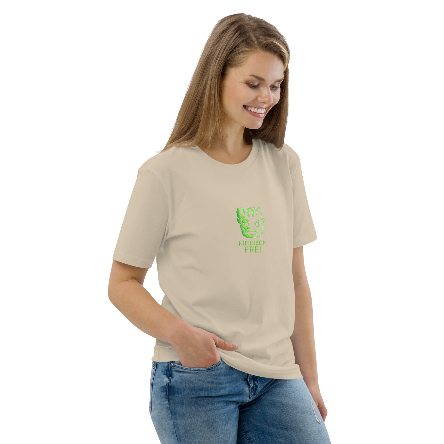 Bio Baumwoll T-Shirt Frauen / kindisch frei Logo