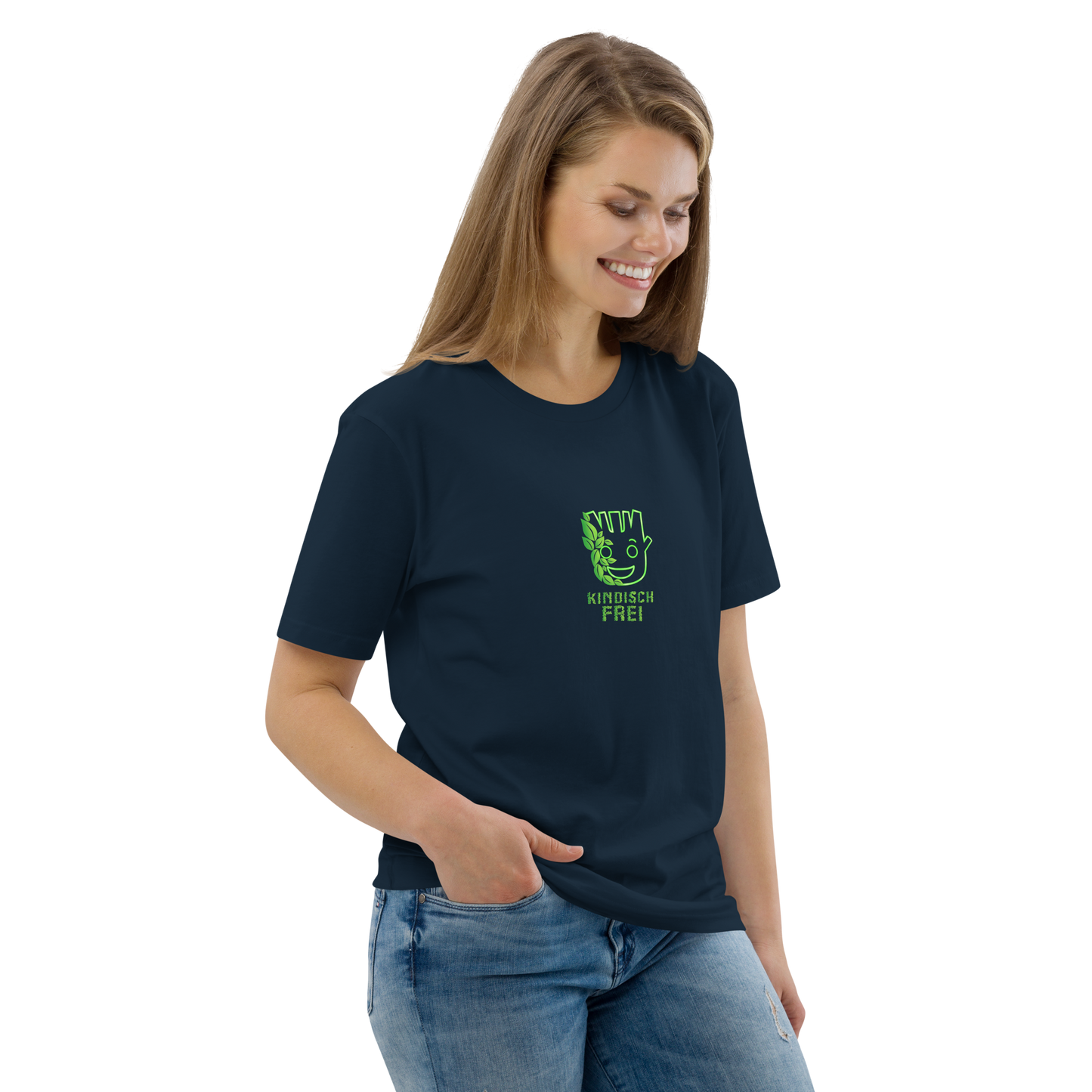 Bio Baumwoll T-Shirt Frauen / kindisch frei Logo