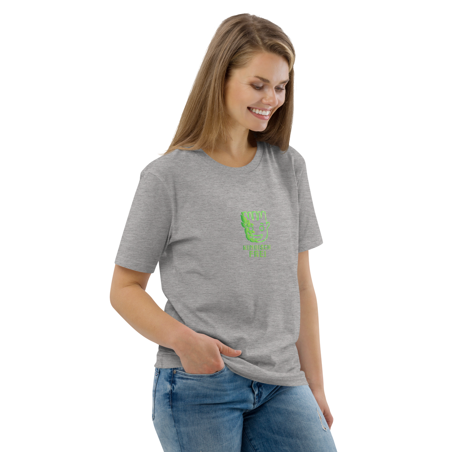 Bio Baumwoll T-Shirt Frauen / kindisch frei Logo