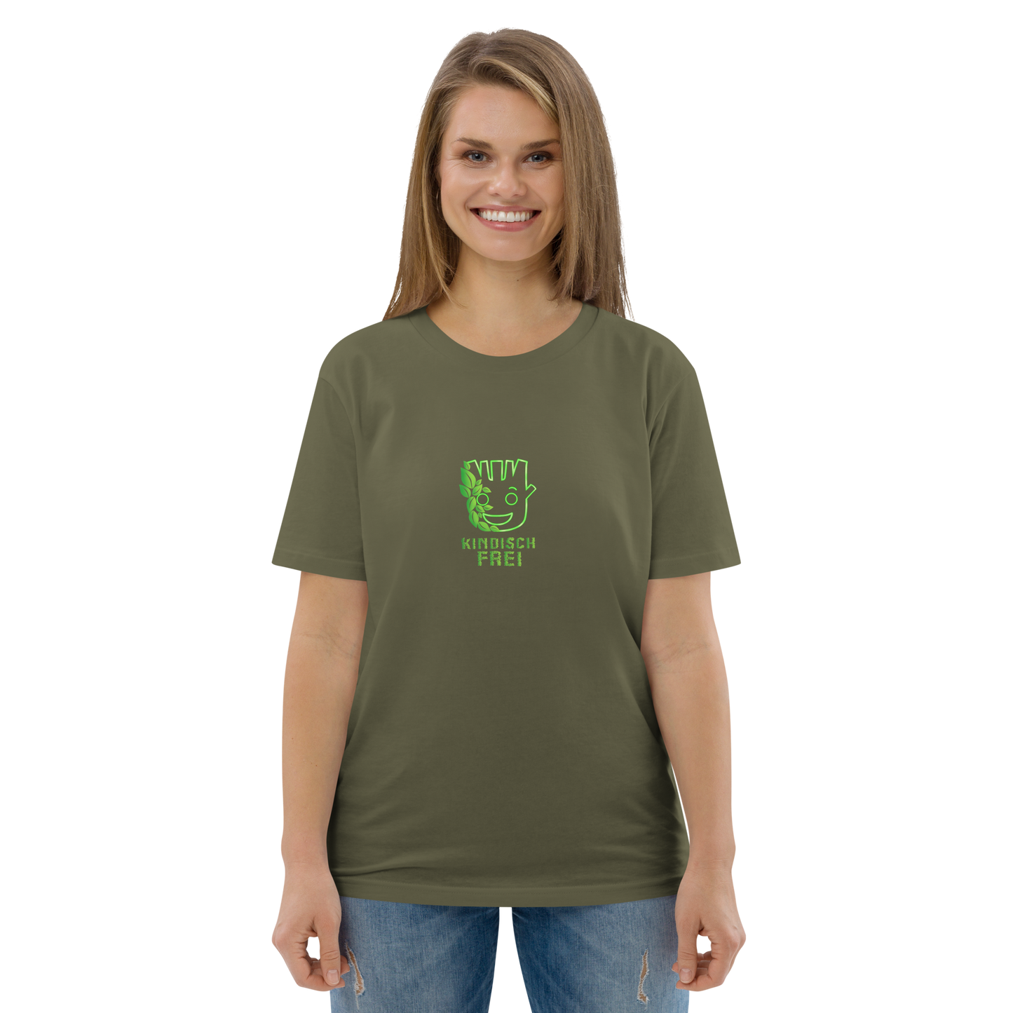 Bio Baumwoll T-Shirt Frauen / kindisch frei Logo