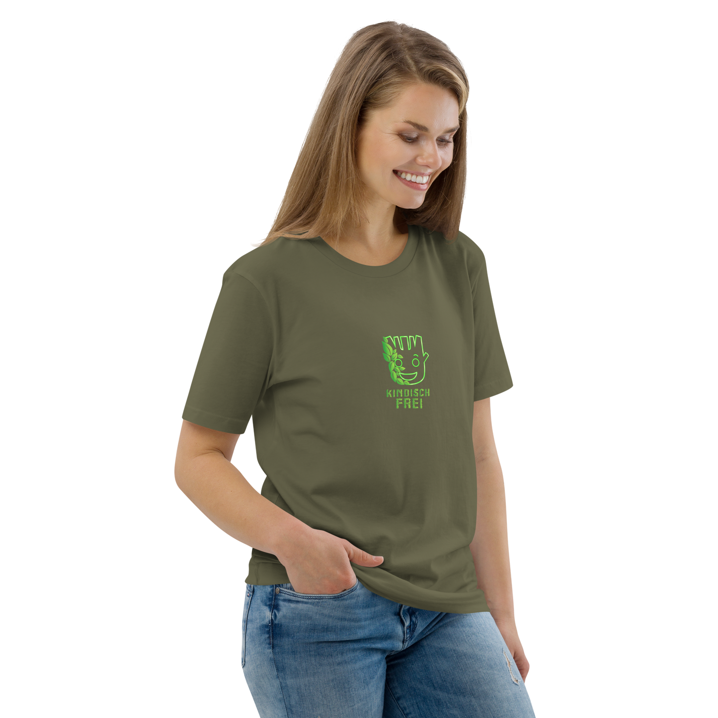Bio Baumwoll T-Shirt Frauen / kindisch frei Logo