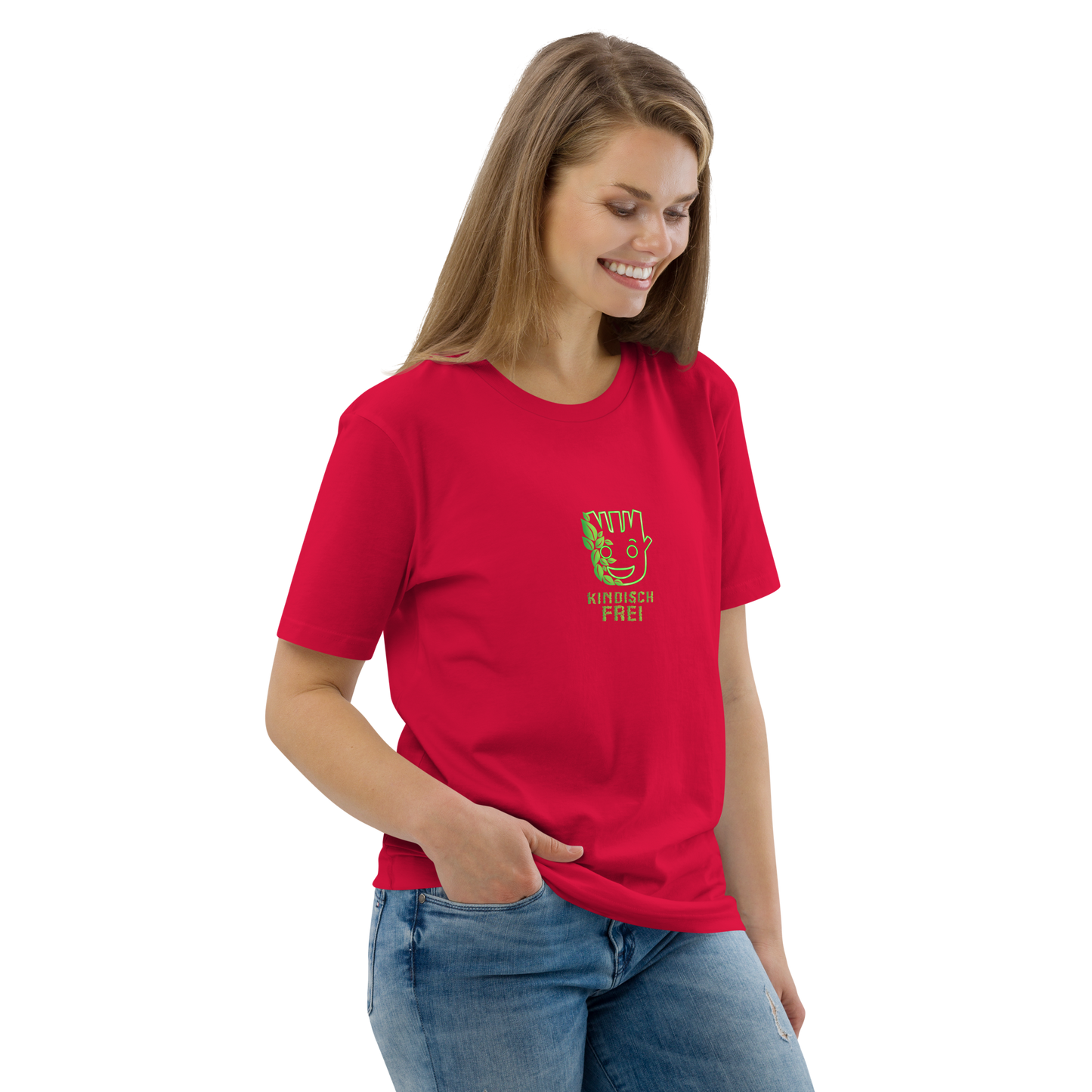 Bio Baumwoll T-Shirt Frauen / kindisch frei Logo