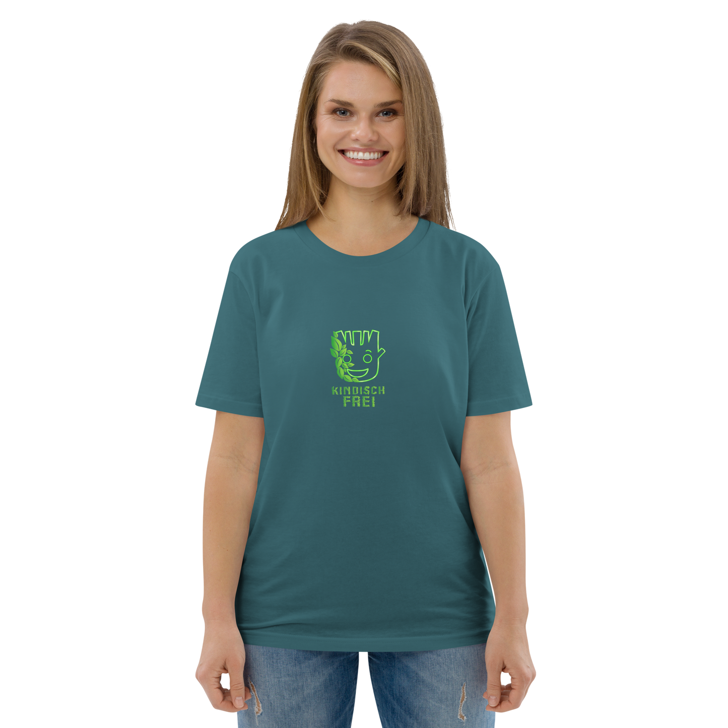 Bio Baumwoll T-Shirt Frauen / kindisch frei Logo