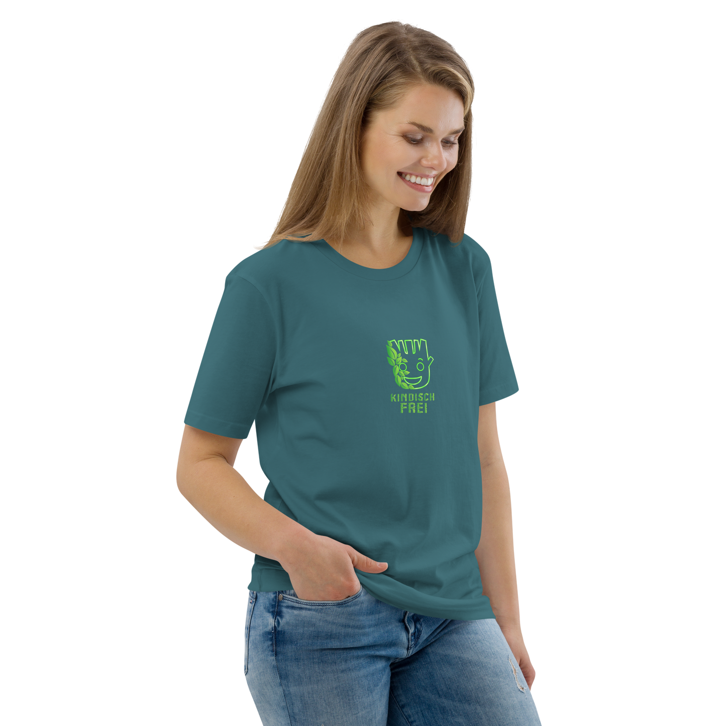 Bio Baumwoll T-Shirt Frauen / kindisch frei Logo